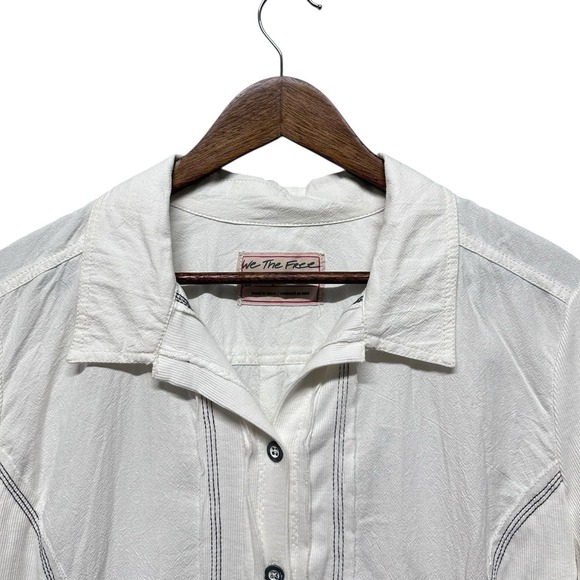 Free People Top Womens Size L Tiny White Button Up Long Sleeve Boho Y2K Style - Picture 2 of 16